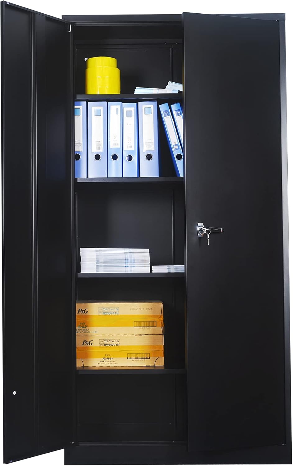 GangMei Metal Storage Cabinet with Locking Doors,41.6''H Utility Steel Storage Cabinet with 2 Adjustable Shelves,Black Storage Cabinet for Home Office, Garage,Assembly Required (Black, 41.6'')