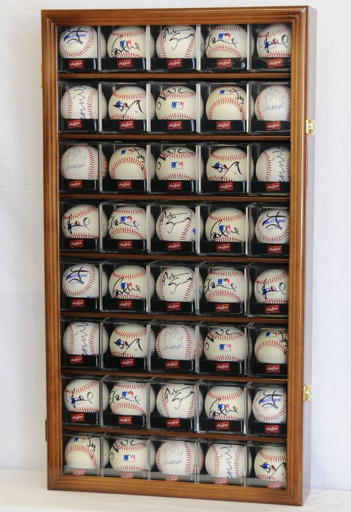 40 Baseball Arcylic Cubes Display Case Cabinet Holders Rack w/UV Protection, Oak