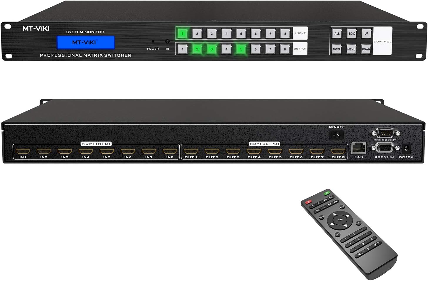 MT-VIKI 8x8 HDMI Matrix Switch 4K@30Hz, Rack Mount Switcher & Splitter with Backlit RS232 LAN Port and EDID ( 8 in 8 Out)
