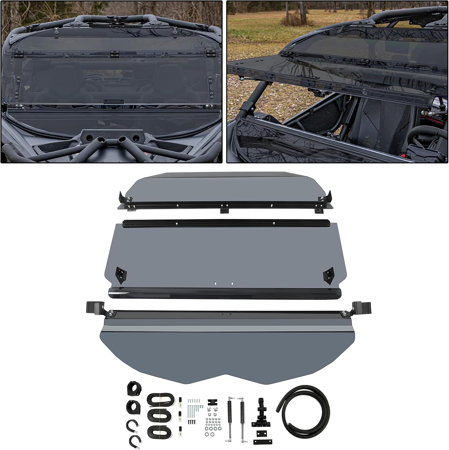 ECOTRIC Clear Flip Scratch Resistant Windshield Full 3-in-1 Folding Plastic Windshield Compatible with 2017-2020 Can-Am Maverick X3 Stretch Bracket Included