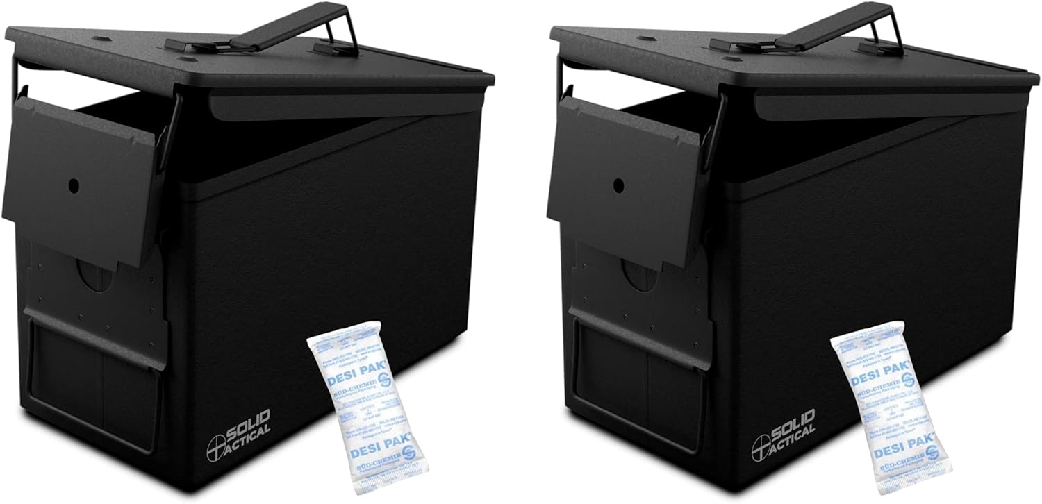 Solid Tactical 50 Cal Metal Ammo Cans in Matte Black, OD Green and FDE Brown - New Steel Ammo Box Military & Army M2A1 Packs for longterm, Waterproof Ammo Box