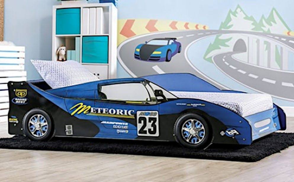 Dustrack Race Car Design Blue Wood Twin Bed by Furniture of America