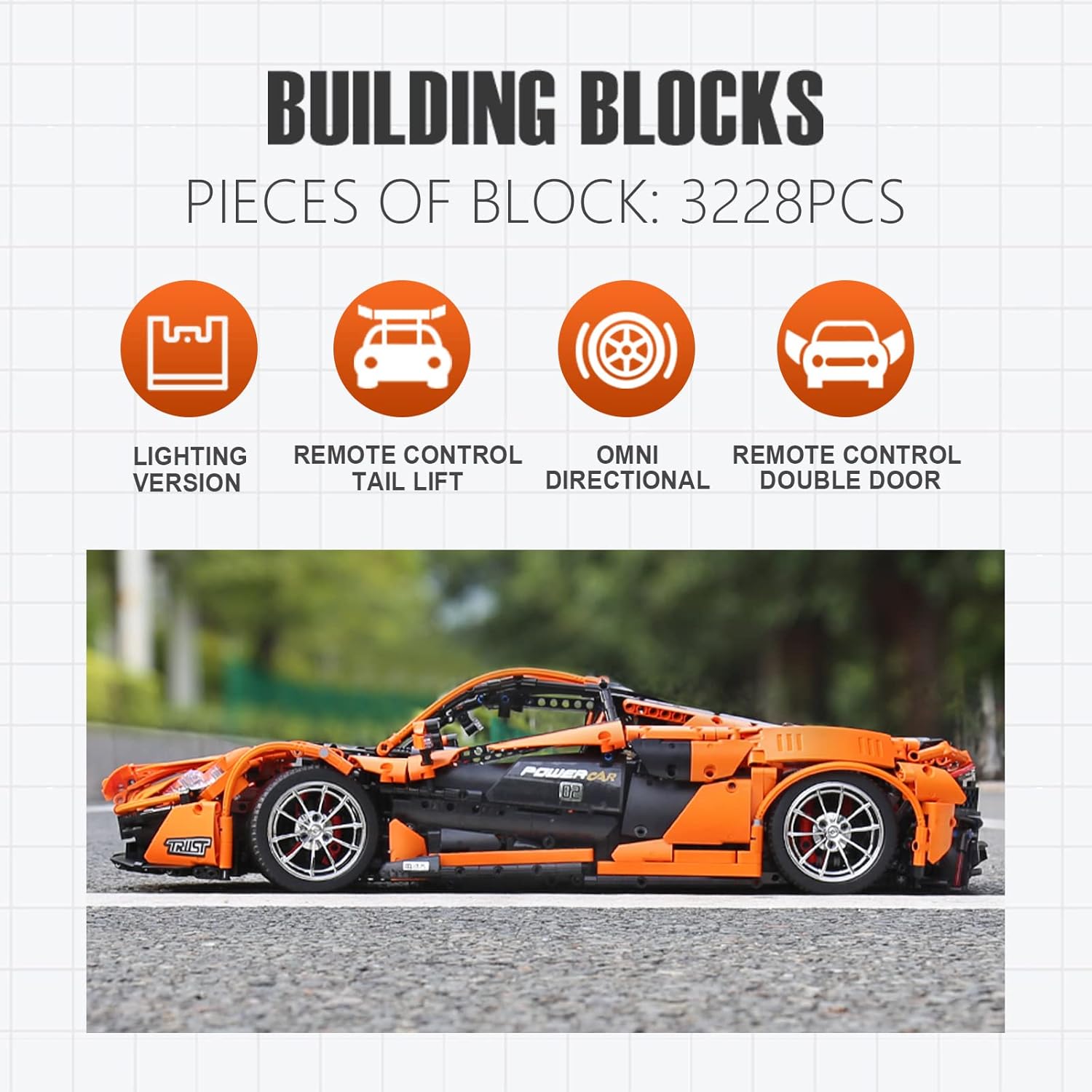 Mould King RC Toys Sport Car Building Kits, 3228 Pieces 1:8 Scale MOC Racing Car with Motor Building Blocks, Collection Model Cars Set