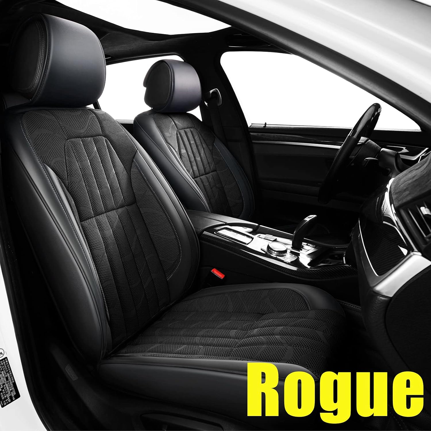 AOMSAZTO Custom Fit for Nissan Rogue 2008-2021 Faux Leather Car Seat Covers Full Set Compatible Airbag Rogue Seat Protector Comfortable and Breathable Black