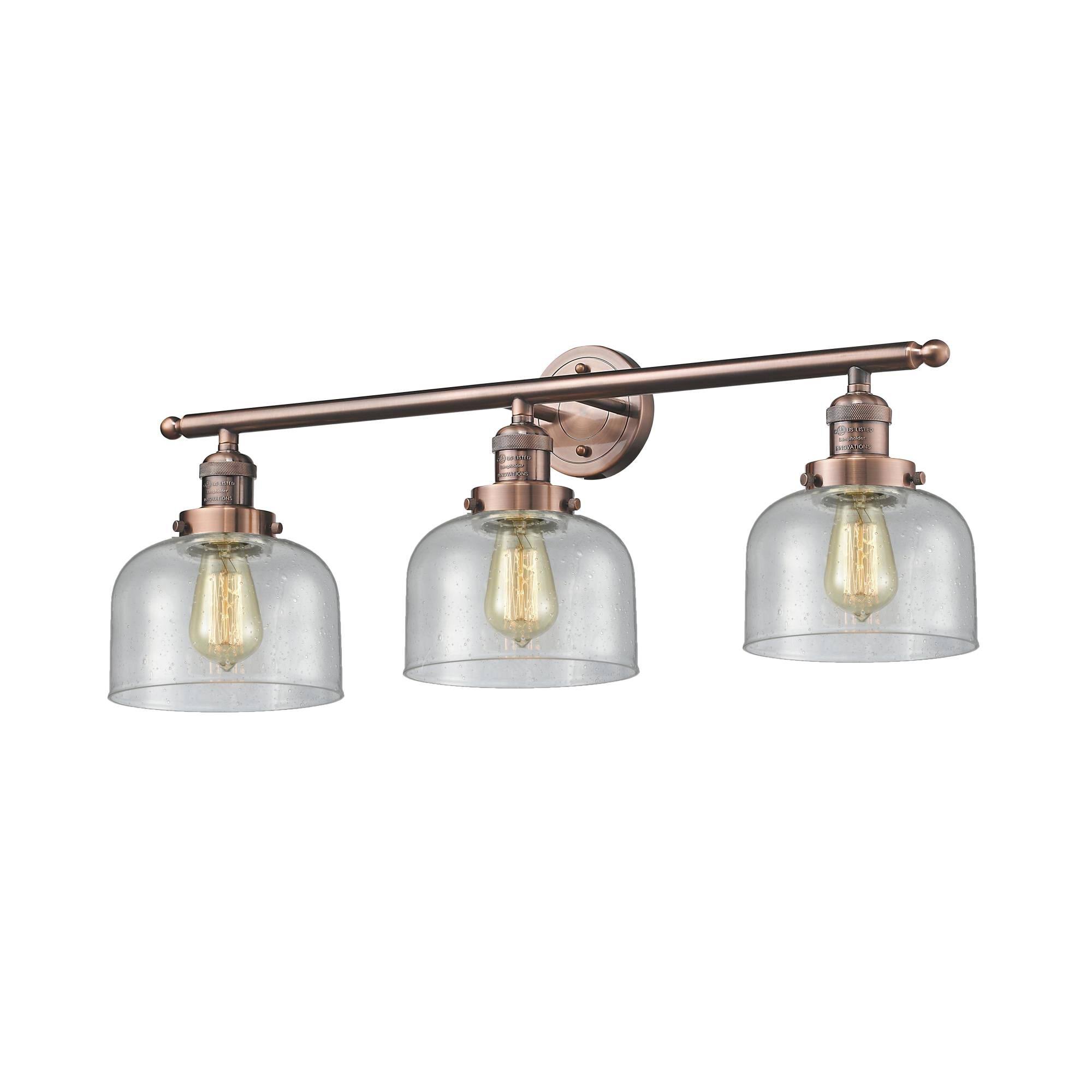 Innovations 205-AC-G74-LED Antique Copper Large Bell 3 Light Bath Vanity Light