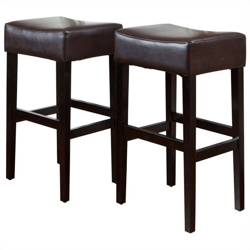 Noble House 30x22 Rodriguez Backless Bar Stools in Brown (Set of 2)