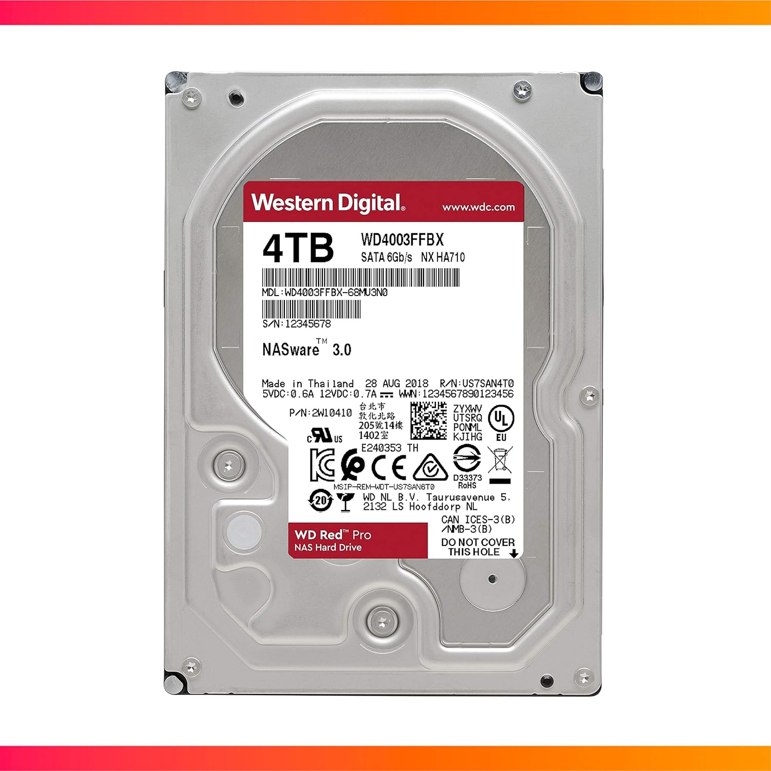 Western Digital 4TB WD Red Pro NAS Internal Hard Drive HDD - 7200 RPM, SATA 6 Gb/s, CMR, 256 MB Cache, 3.5