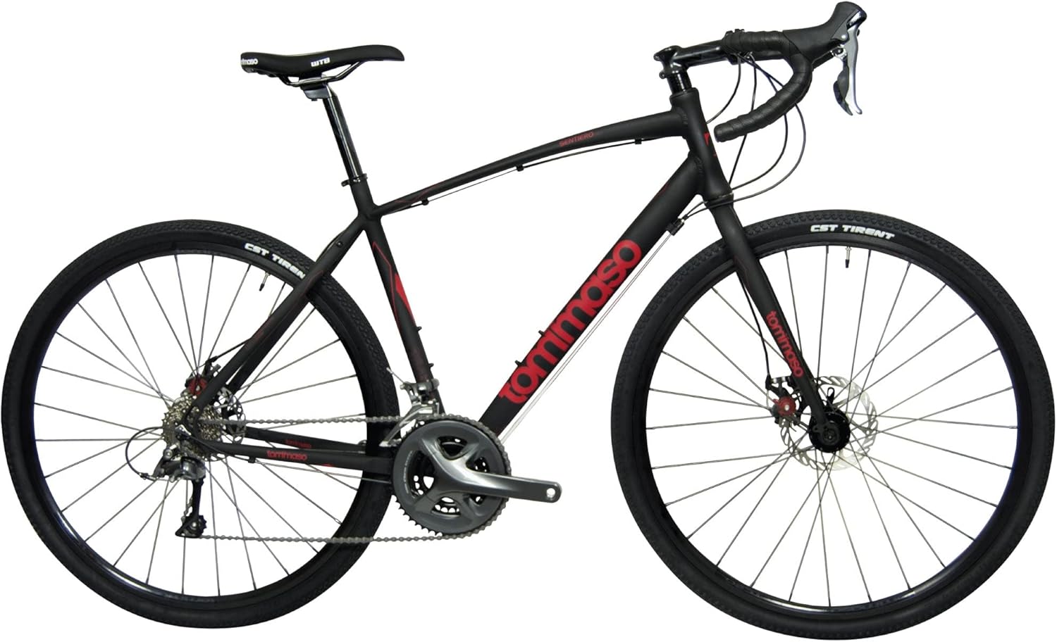 Tommaso Sentiero Gravel Bike, Shimano Claris Adventure Bike with Disc Brakes, Extra Wide Tires, Perfect for Road Or Dirt Trail Touring, Matte Black, Red