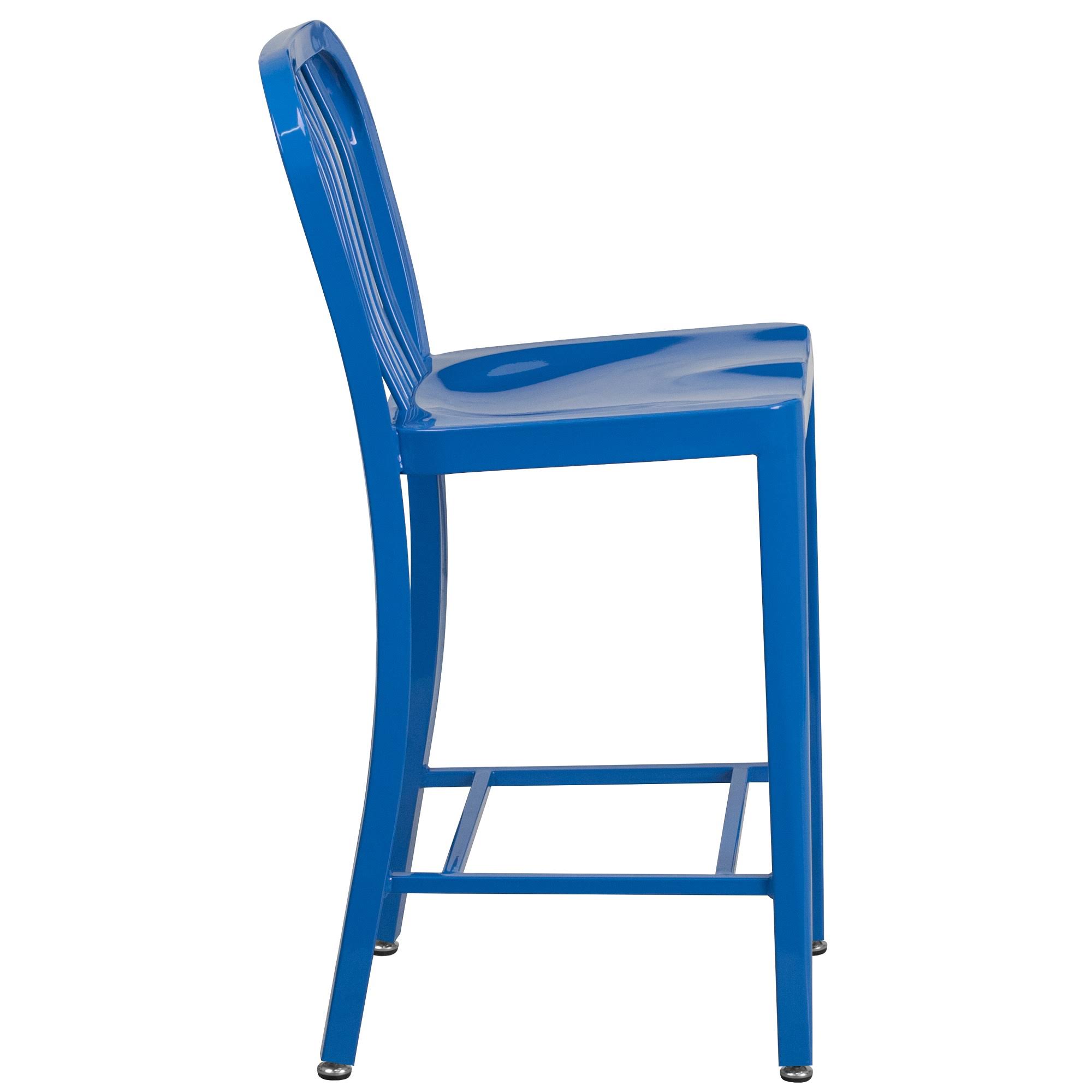Flash Furniture 24x22 High Blue Metal Indoor-Outdoor Counter Height Stool with Vertical Slat Back