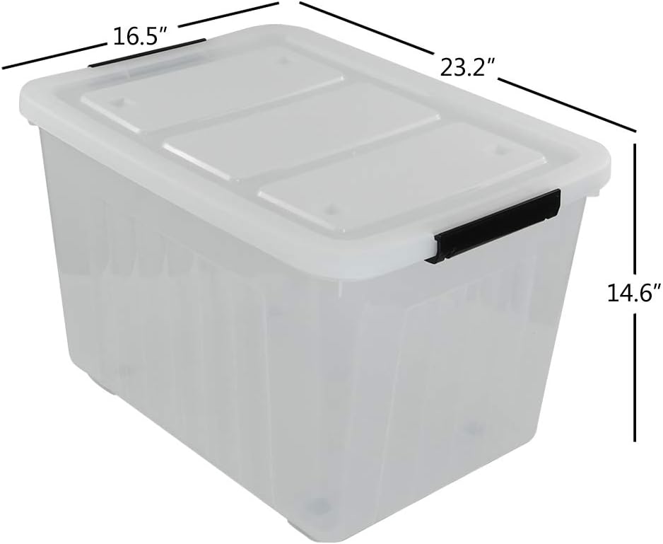 Kekow 70 L Clear Large Storage Box, Plastic Latch Box with Wheels, 4-Pack