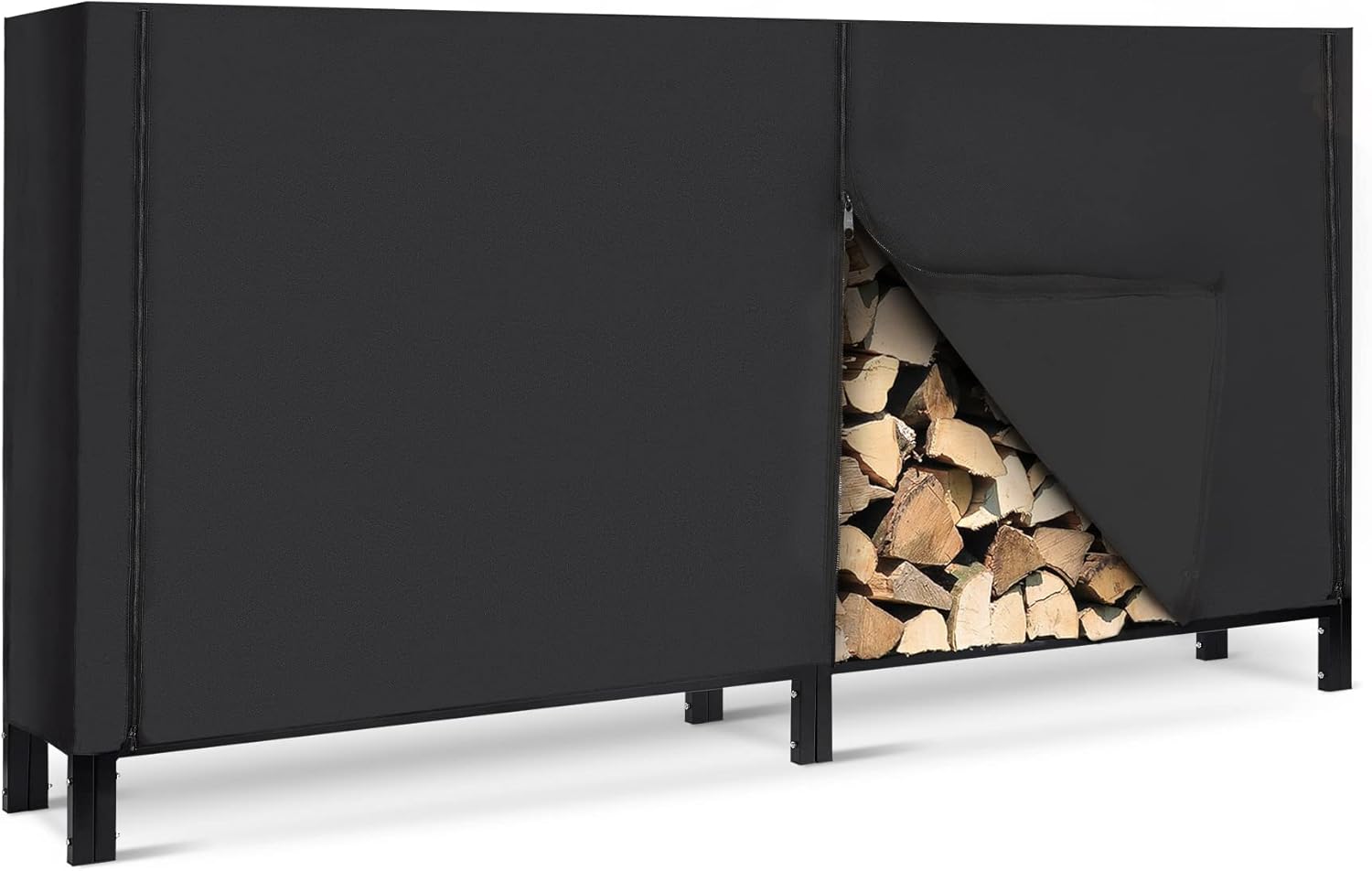 CO-Z 8ft Firewood Rack Cover, Outdoor Heavy Duty Waterproof Wood Pile Cover, 600D Oxford Cloth Log Rack Cover and Tarp for Wood Rack, Fire Wood Storage Covers, Black