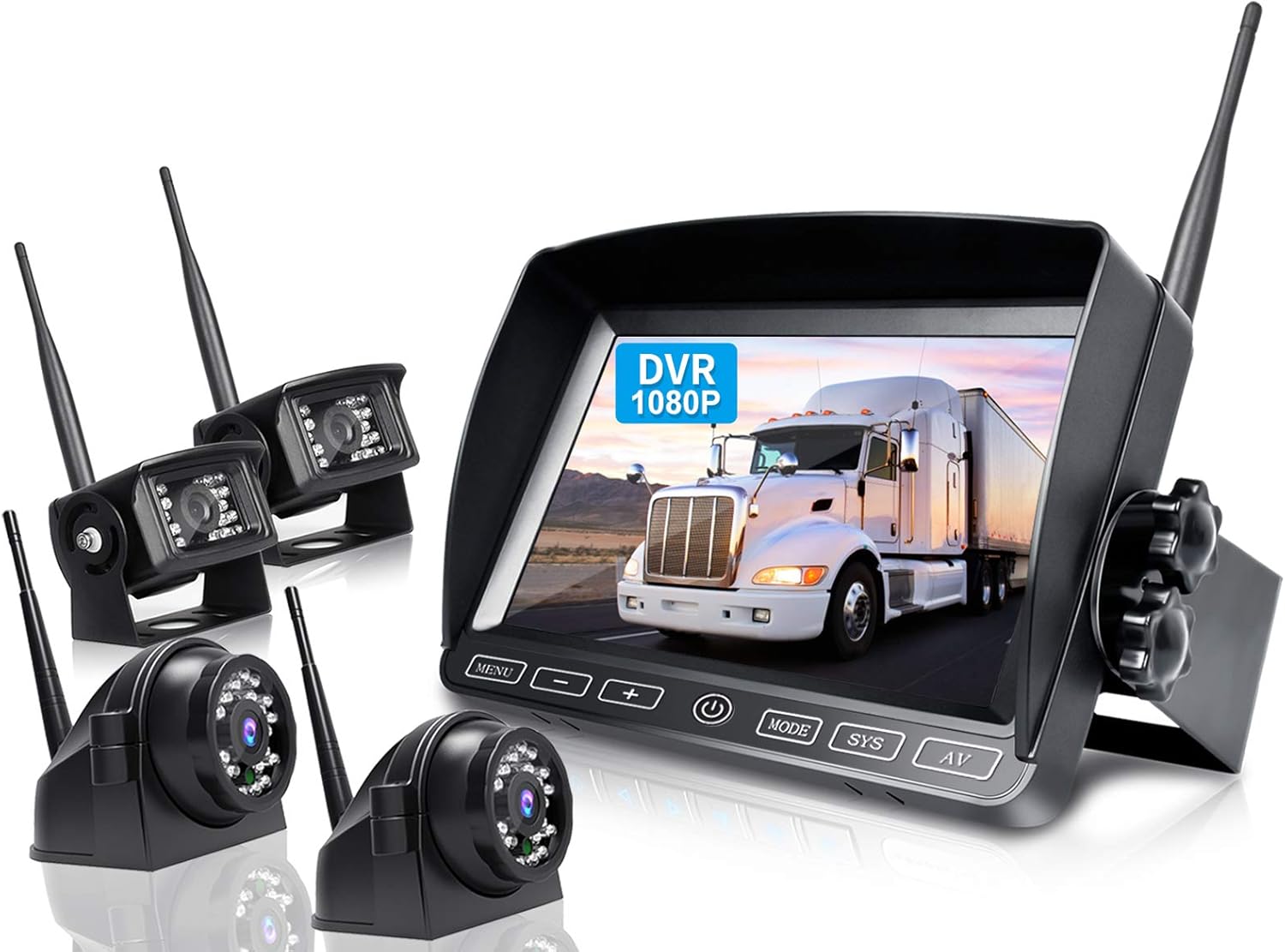 ZEROXCLUB 1080P Wireless Backup Camera System Kit, 7 Inch DVR Quad Split Monitor w/ IP69 Waterproof Wireless Reverse Rear Side View Camera with Stable Signal for RV/Truck/Trailer/Bus/Van, W704