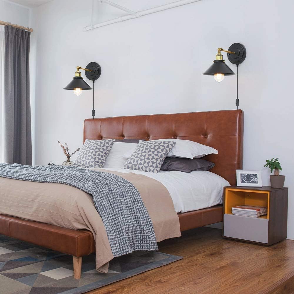 Bjour Vintage Wall Sconce Plug in Antique Farmhouse Wall Light Adjustable Swing Arm Wall Light with Switch for Bedroom Living Room Restaurants, 2 Pack