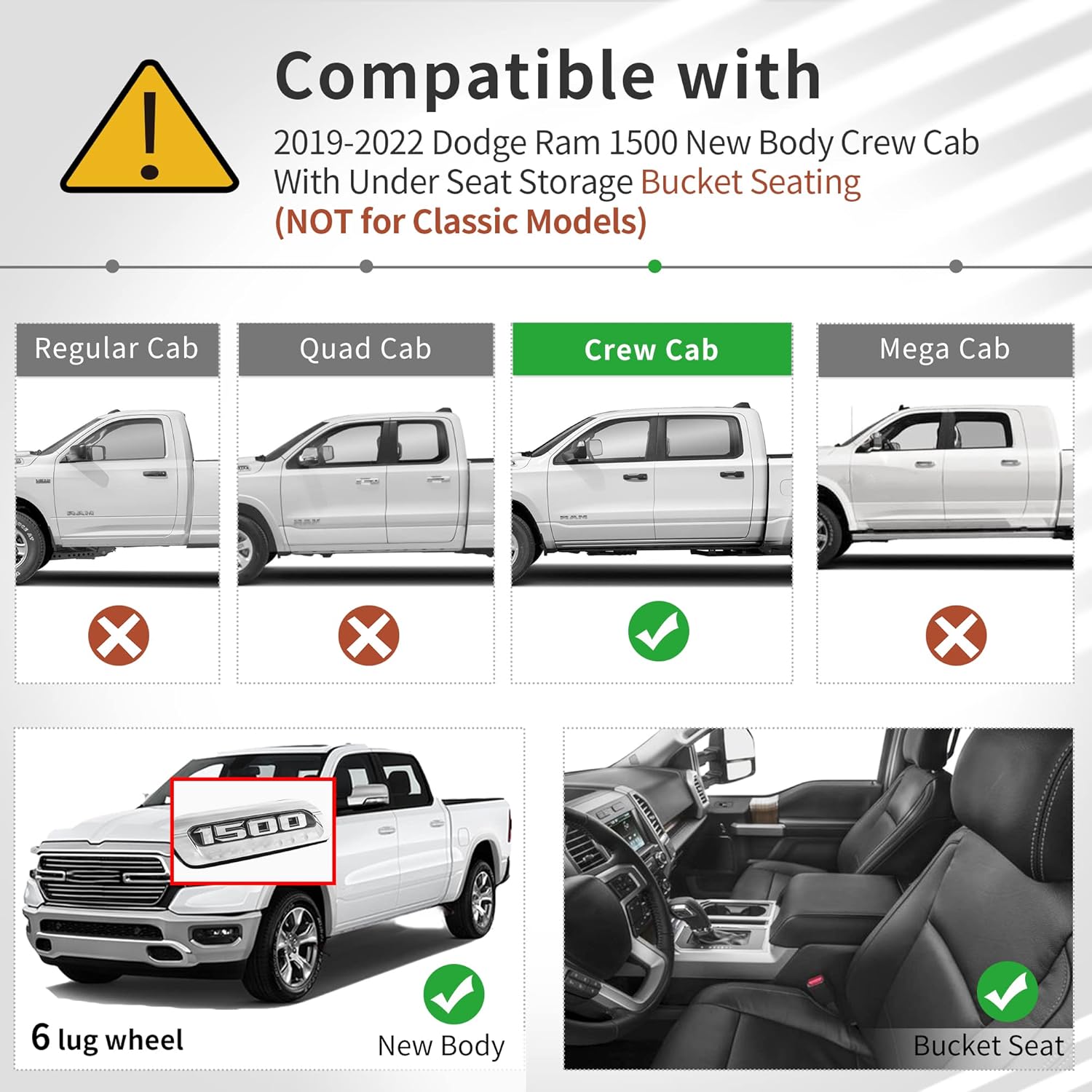 OEDRO Floor Mats Compatible with 2019-2022 Dodge Ram 1500 New Body Crew Cab (NOT for Classic Models),Front Row Bucket Seats,with Under Seat Storage Box, Black TPE All-Weather Guard - Custom Fit