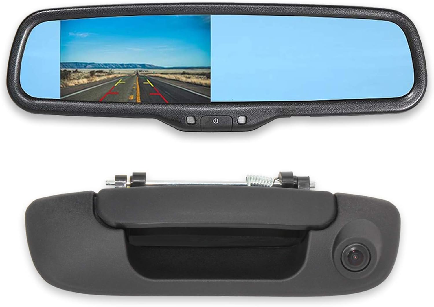 EWAY Tailgate Handle Backup Reverse Camera with 4.3 inch Rear View Mirror Monitor Kit for Dodge Ram 1500 2500 3500 2002-2008 Vehicle Safety Auto Reversing Parking Camera