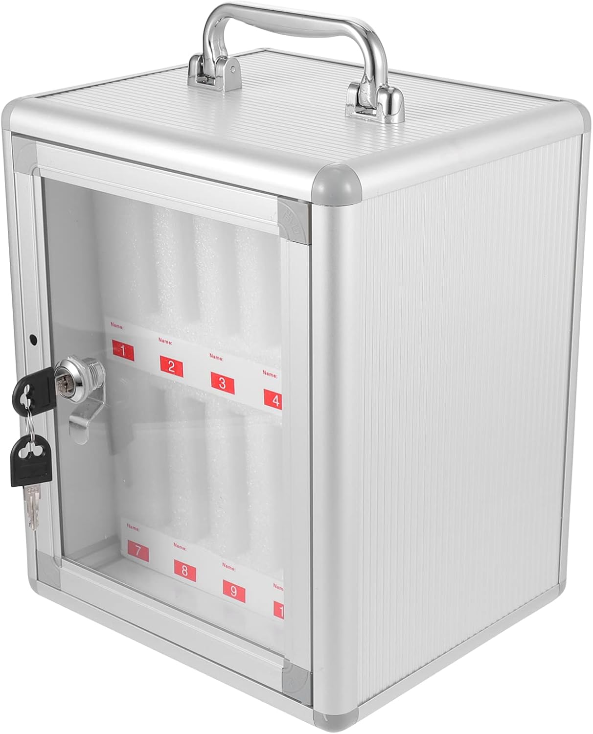 Toddmomy 12 Slots Aluminum Alloy Pocket Chart Cell Phone Storage Cabinet Storage Locker Box with Lock and Handle for Classroom Pack of 2