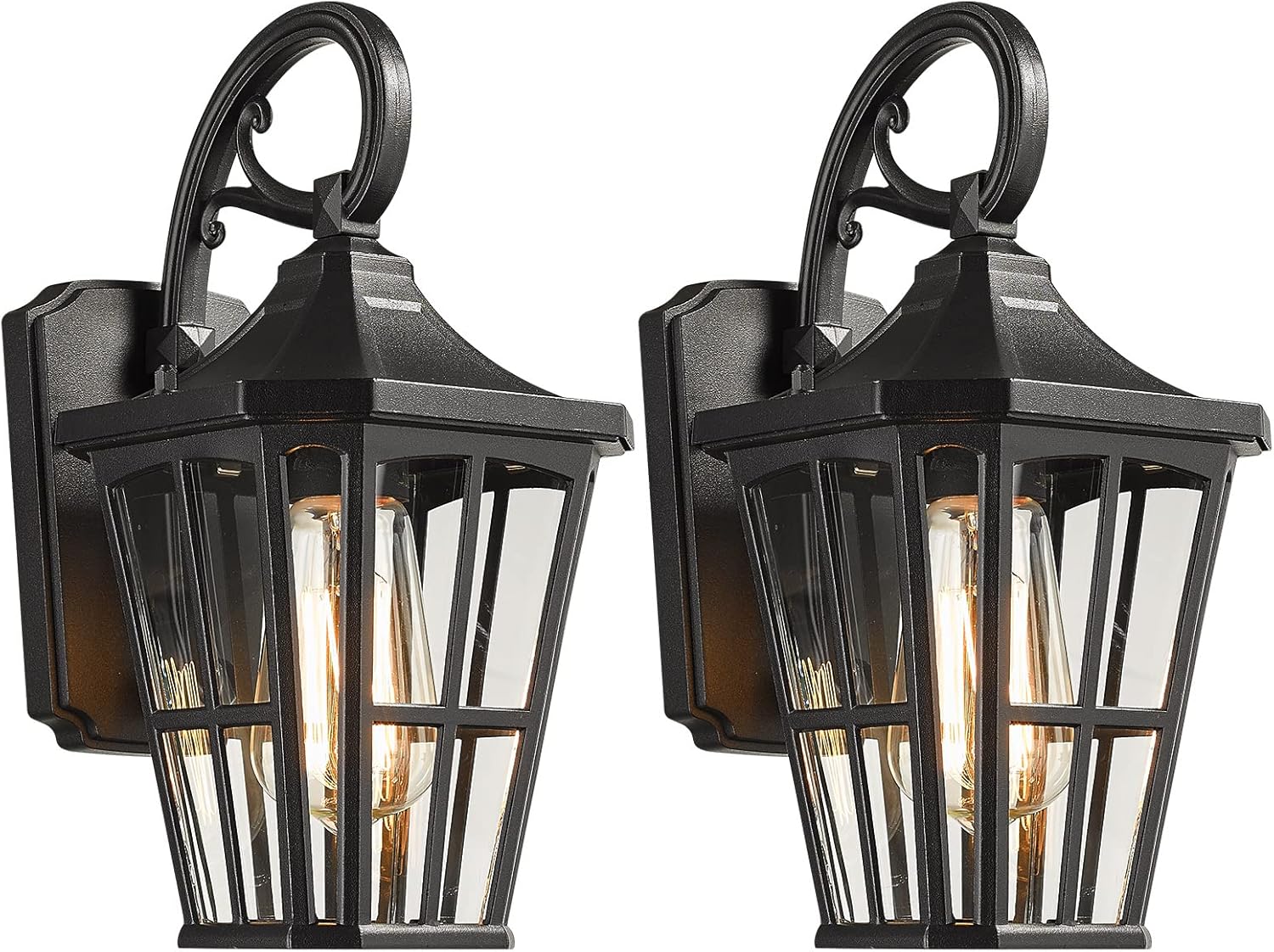 Emliviar 2 Pack Outdoor Wall Lights, 12 Inch Modern Exterior Light Fixtures, Black Finish with Clear Glass Shade, XE221B1-2PK BK