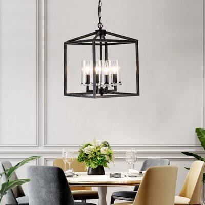 Icenhour 4 - Light Lantern Square / Rectangle Chandelier with Wrought Iron Accents Wade Logan Finish: Antique Black