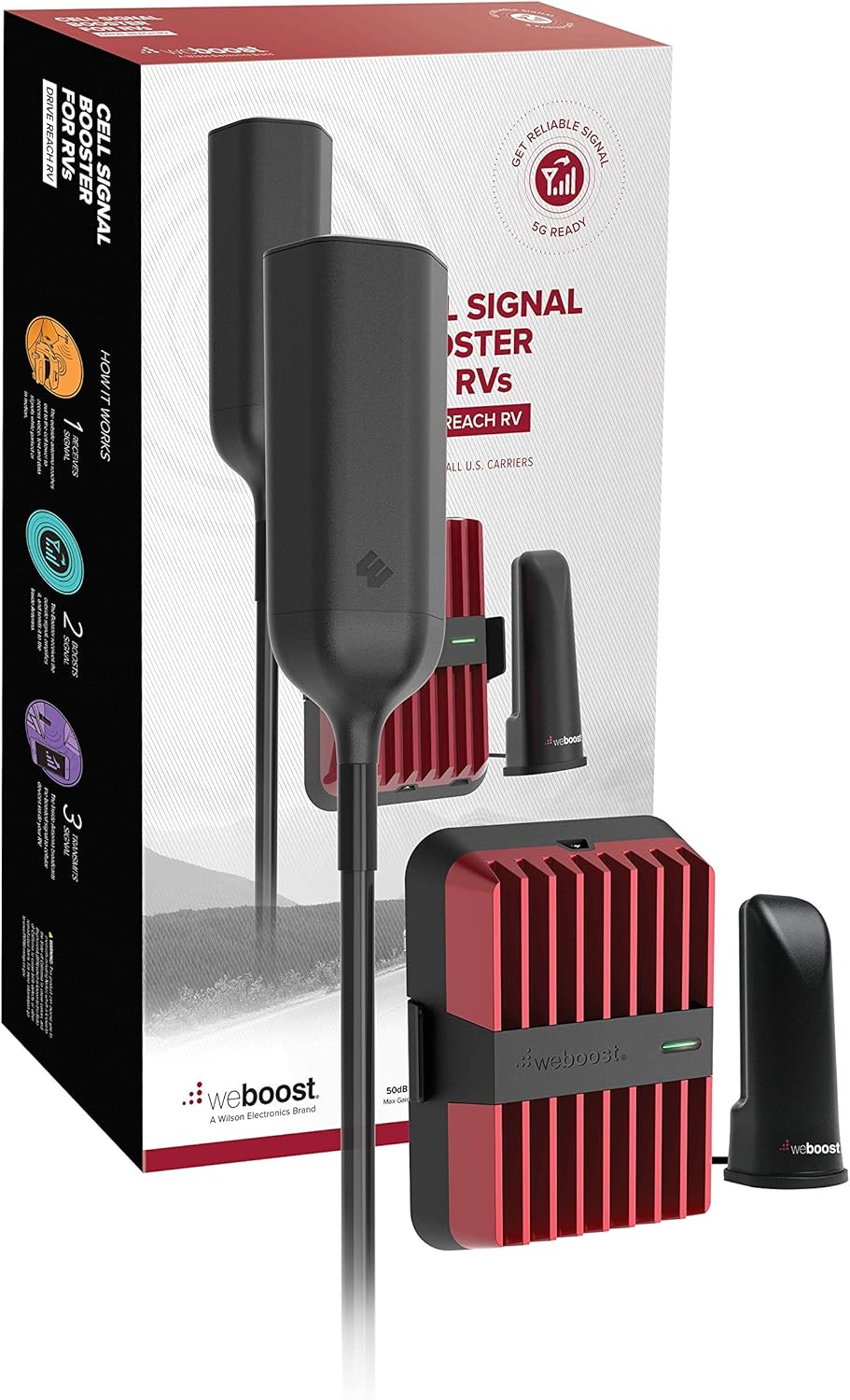 weBoost Drive Reach RV - Cell Phone Signal Booster kit | Boosts 4G LTE & 5G for All U.S. Carriers - Verizon, AT&T, T-Mobile & more | Made in the U.S. | FCC Approved (model 470354)