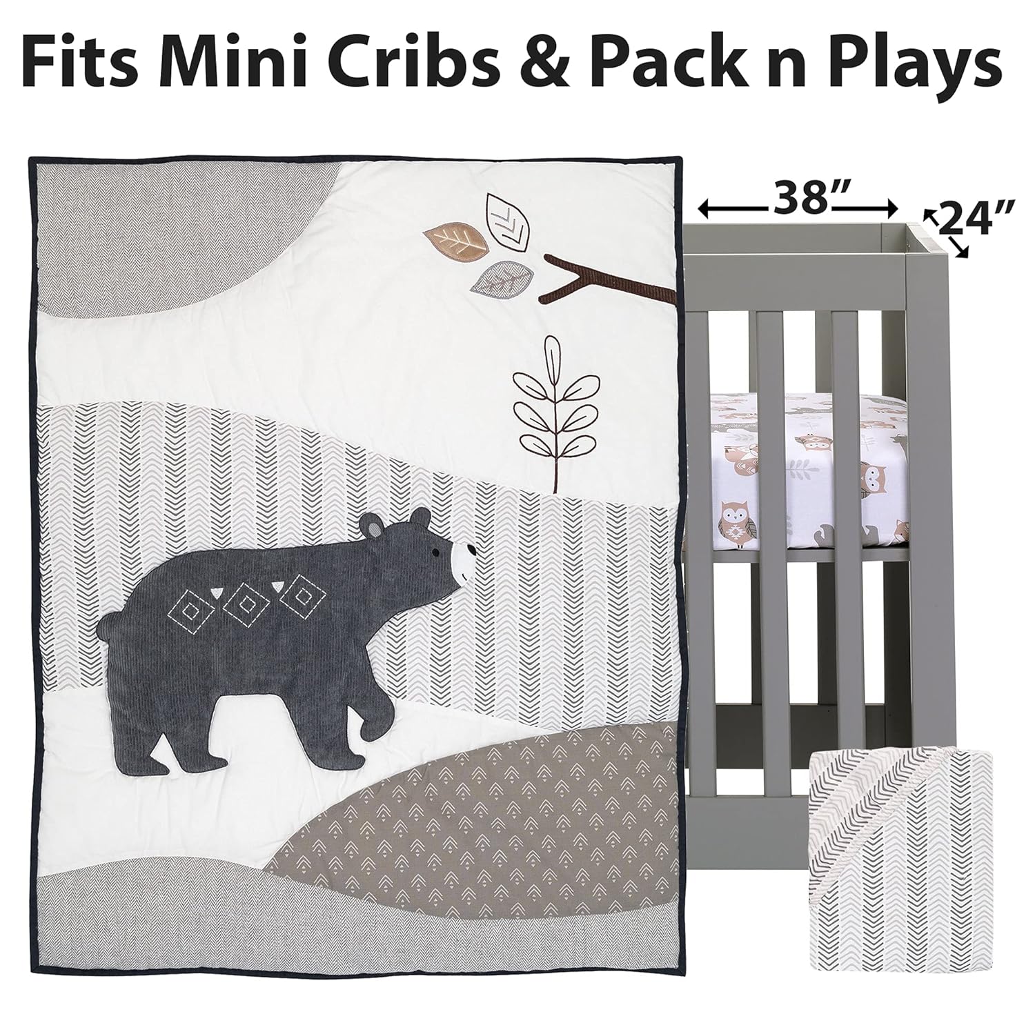 Lambs & Ivy Woodland Forest Animal Nursery 3-Piece Mini Crib Bedding Set - Gray Pack of 2