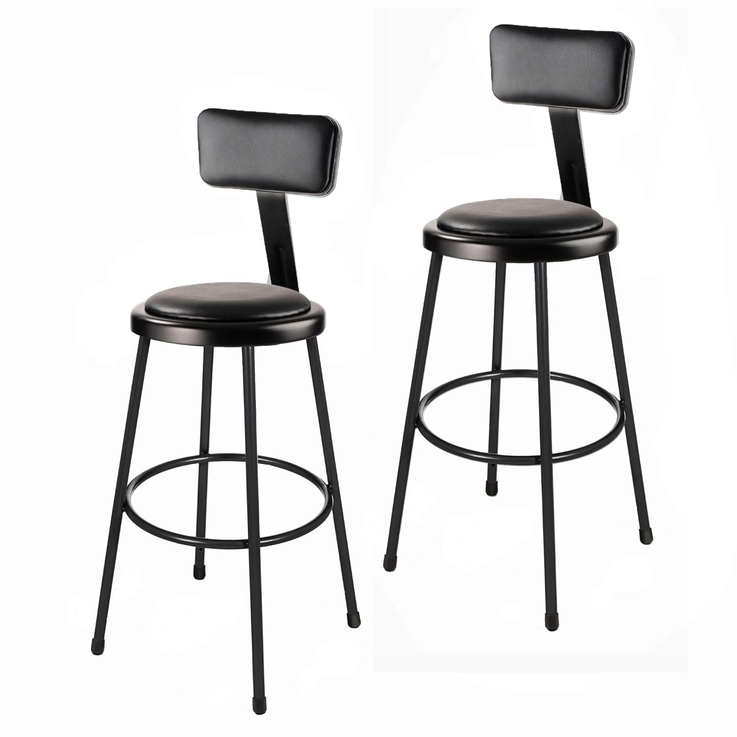 (2 Pack) OEF Furnishings Black Vinyl Padded Stool with Backrest, 30