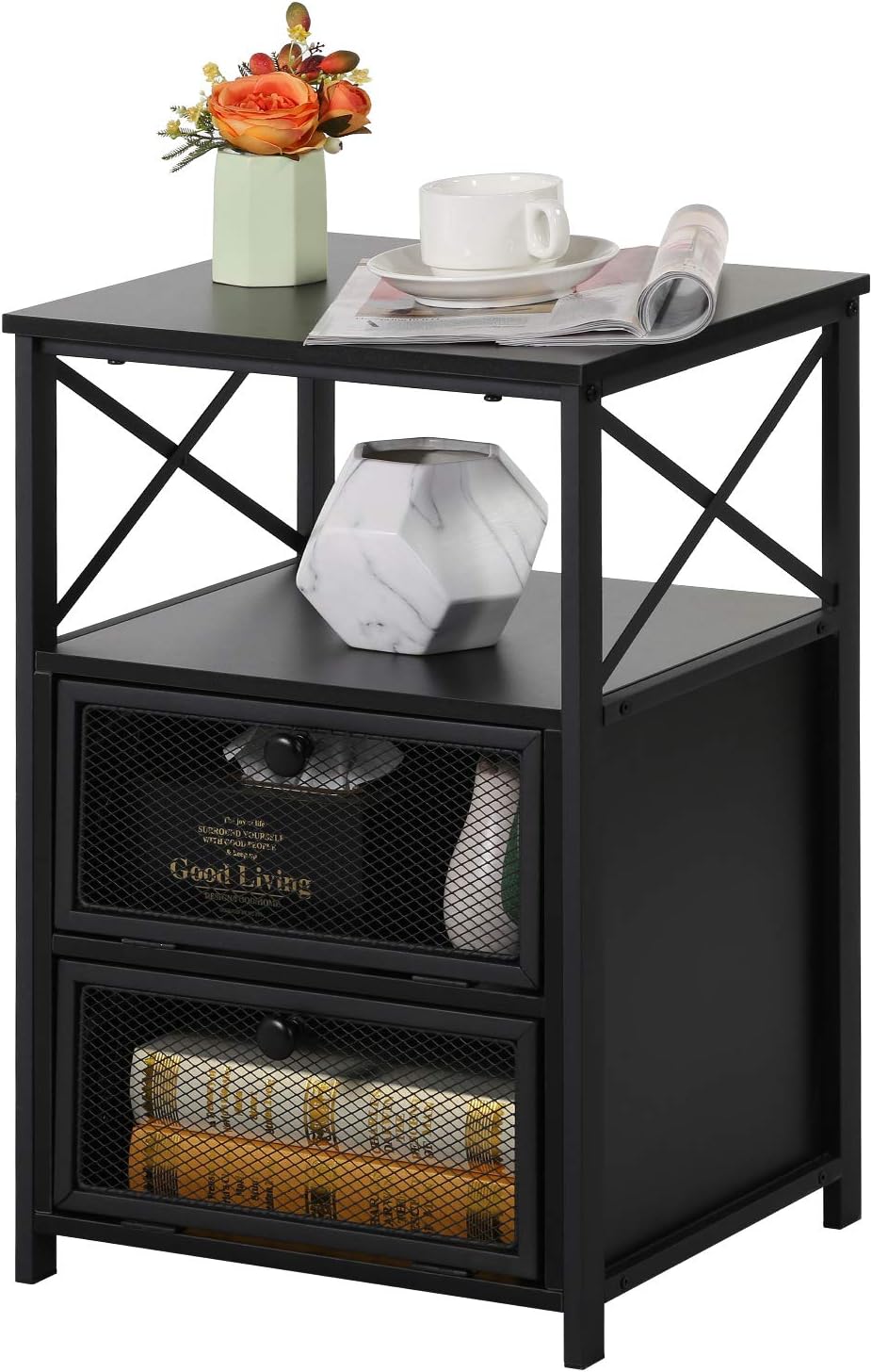 VECELO Night Stand, End Side Table with Storage Space and Door,Modern Nightstands for Living Room,Bedroom, Rustic Brown