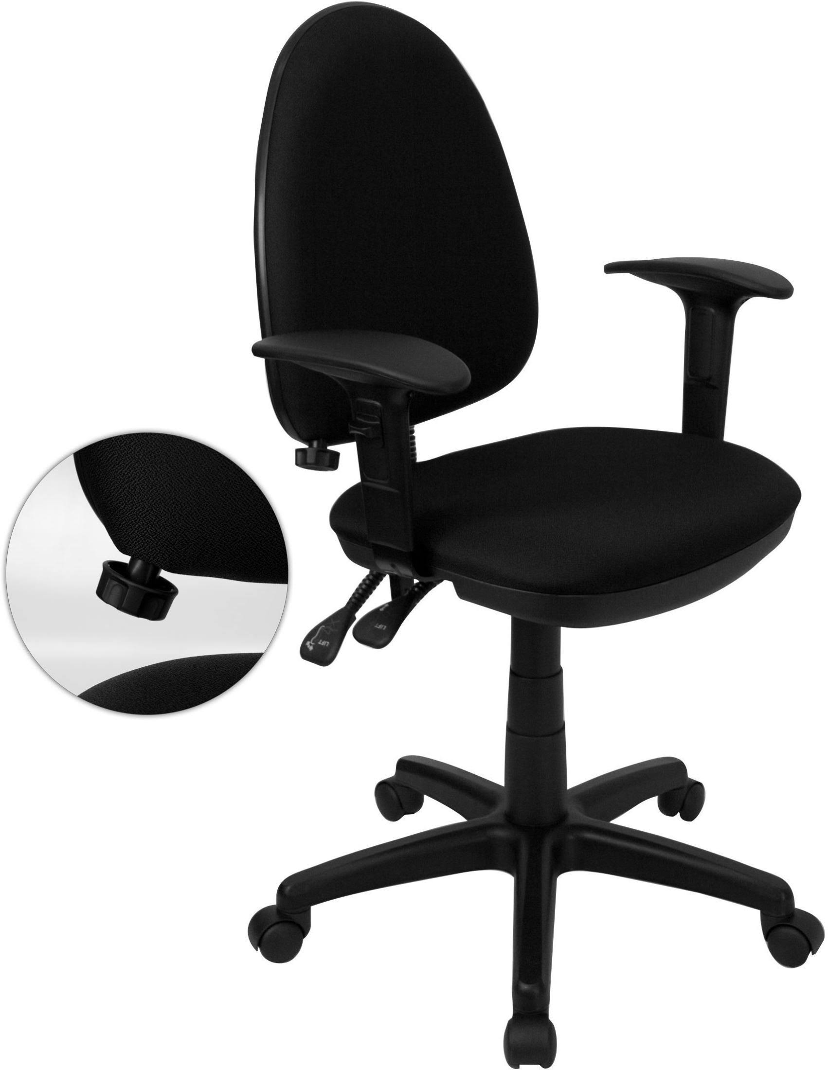 Flash Furniture Mid-Back Black Fabric Multi-functional Task Chair with Arms and Adjustable Lumbar Support