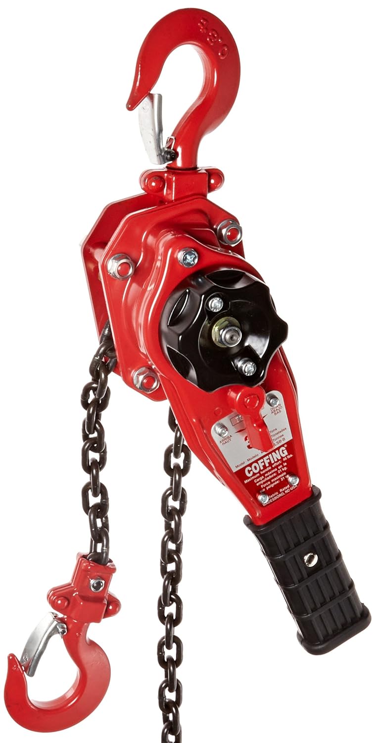 Coffing LSB-1500B-10 Steel LSB-B Model Ratchet Lever Hoist with Hook, 10' Lifting Height, 3/4 Ton Load Capacity
