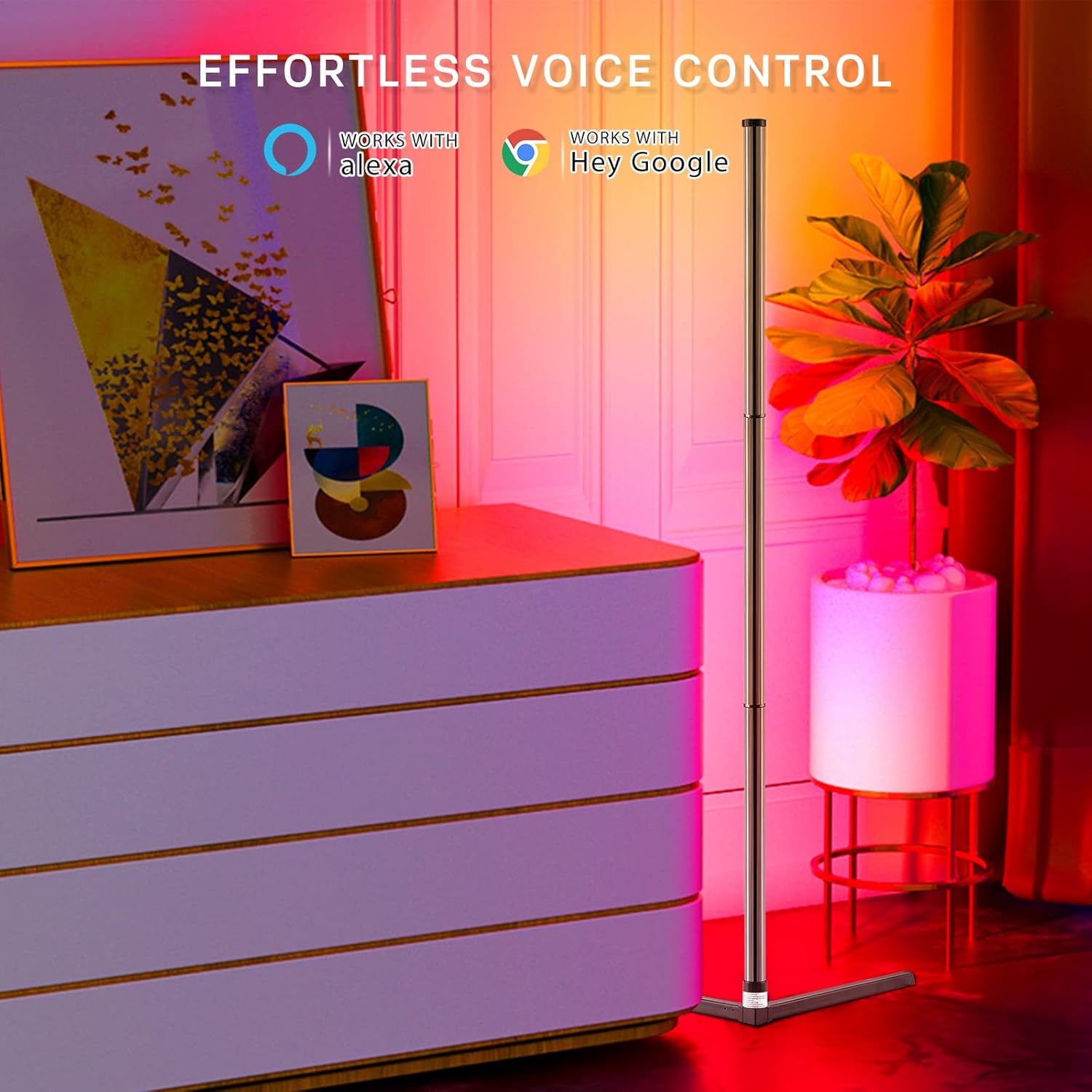 LUCKYLUX RGBIC Smart Corner Floor Lamp,Standing Lamp Alexa APP Control,Futurist Modern Lamp, 64+ Fascinating Lighting Presets, Reactive Music Modes, Creative DIY Mode, Effortless Voice Control