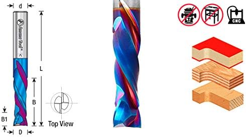Amana Tool 46170-K CNC SC Spektra Extreme Tool Life Coated Compression Spiral 1/4 D x 7/8 CH x 1/4 SHK x 2-1/2 Inch Long 2 Flute Router Bit Pack of 2