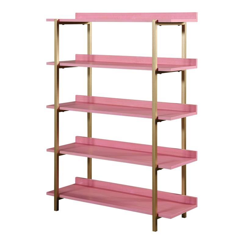 Furniture of America Enitia Wood 5-Tier Bookshelf in Antique Pink and Gold - IDF-AC6048PK