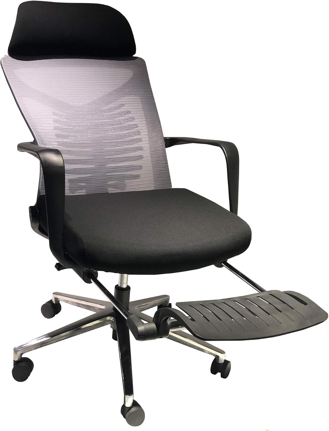 The Urban Port Mesh Back Padded Adjustable Ergonomic Swivel Office Chair with Headrest and Retractable Footrest, Black