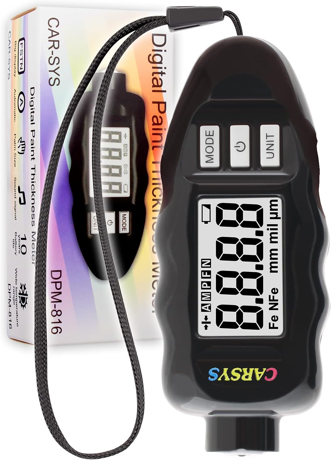 Coating Thickness Gauge DPM-816 Pro | Paint Meter for Car | Fast & Accurate | Range 0-137 mils | Ferrous, Non-Ferrous | LCD with Backlight | Precision Probe (Black)