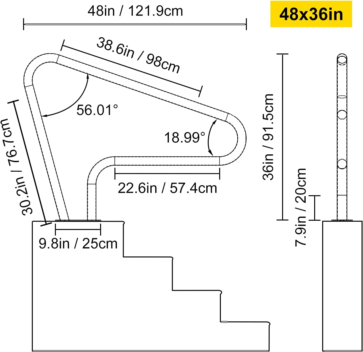 VEVOR Pool Rail 48x36 Pool Railing 304 Stainless Steel 250LBS Load Capacity Silver Rustproof Pool Handrail Humanized Swimming Pool Handrail with Blue Grip Cover & M8 Drill Bit & Self-Taping Screws