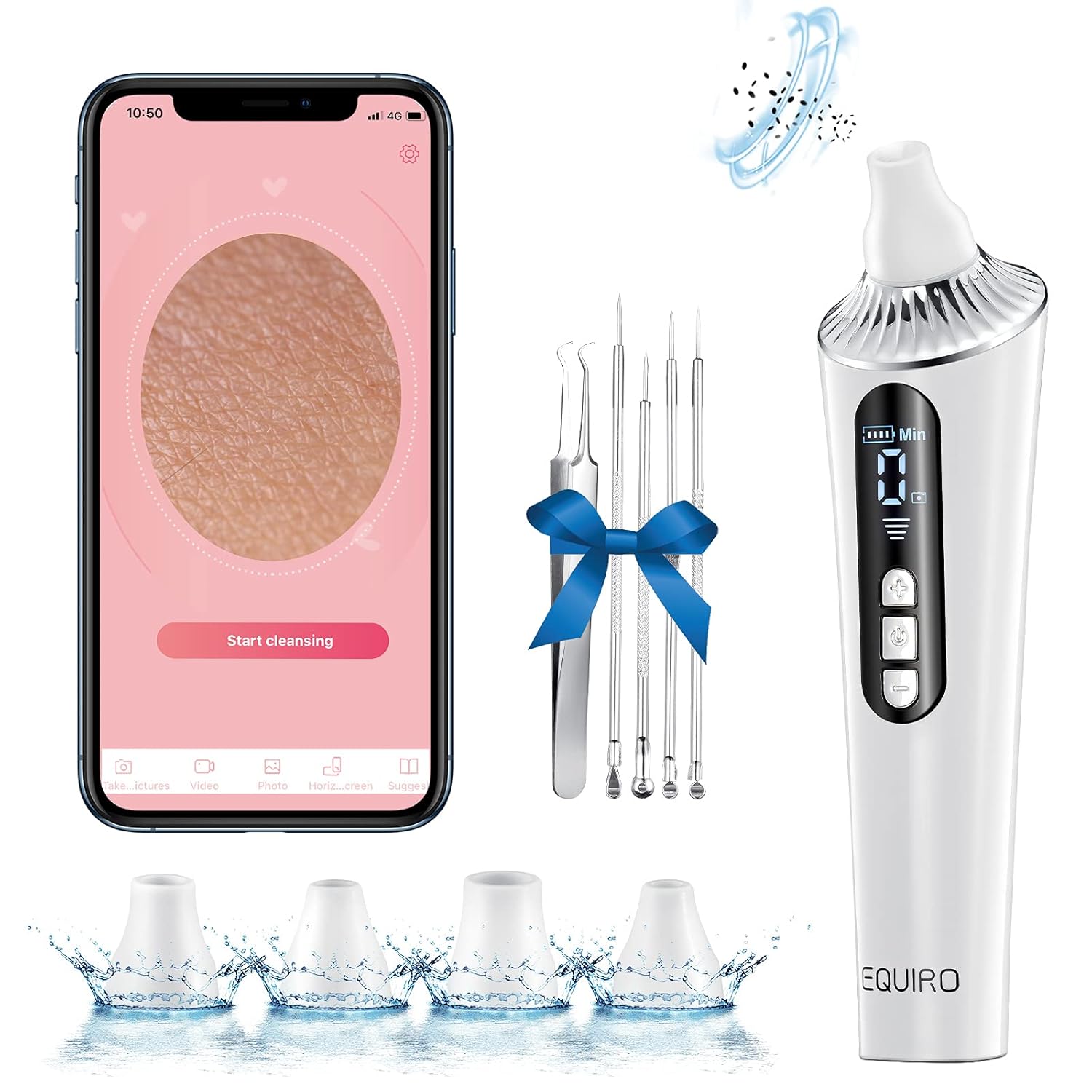 EQUIRO Blackhead Remover Vacuum,Upgraded Visible Facial Pore Cleanser,Built-In Camera,Wifi Real-Time Skin Screen and LED Display,with 5 Adjustable Suction Power&4 Probes,Rechargeable-For All Skin Pack of 2