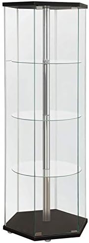 BOWERY HILL Hexagonal 4 Shelf Glass Curio Cabinet Display Case in Black and Chrome