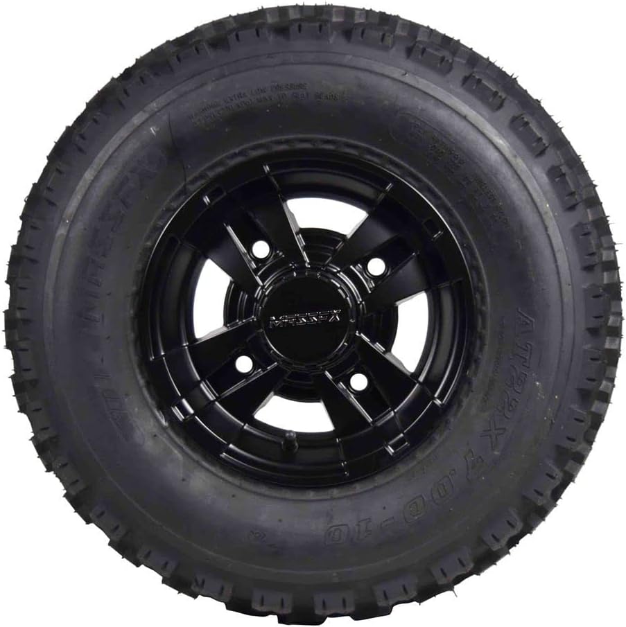 MASSFX 22x7-10 ATV Front Tire & 10x5 4/144 Black Wheel Kit fits Honda TRX, Kawasaki KFX, Suzuki Z250 & Arctic Cat DVX 22x7x10 (2 Pack)