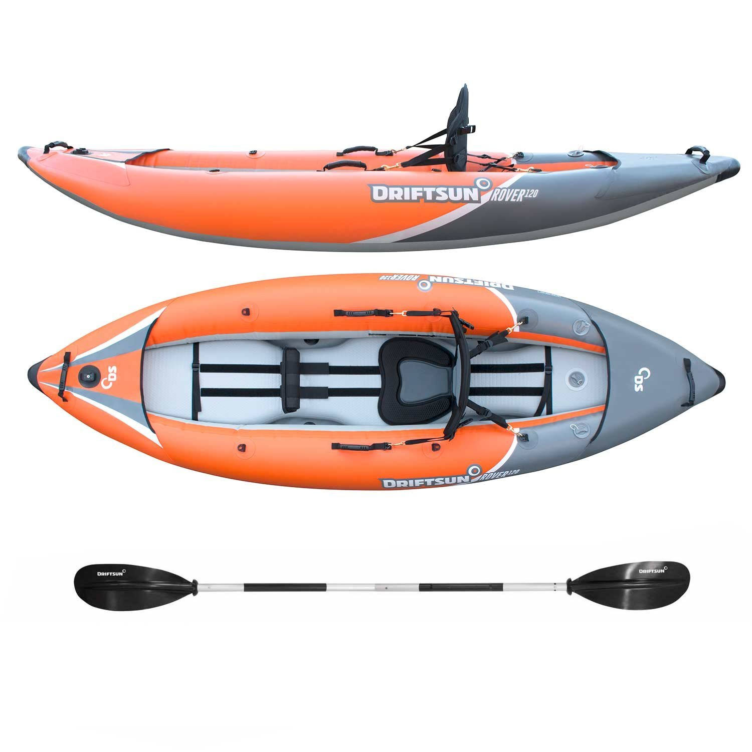 Driftsun Rover 120 Inflatable White-Water Kayak with High Pressure Floor and Eva Padded Seats, Includes Action Cam Mount.