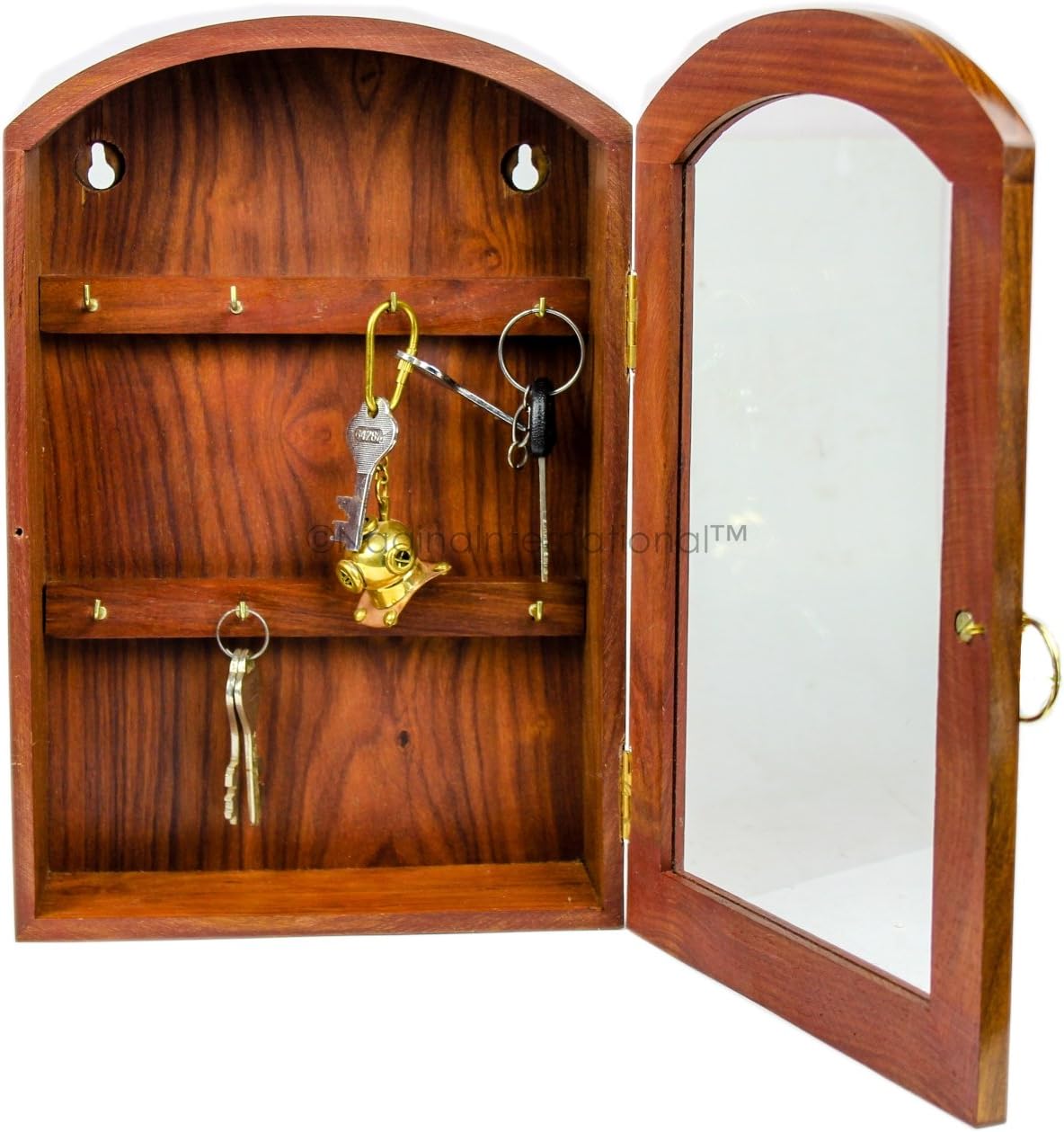 Deluxe Rosewood Crafted Wooden Key Cabinet with 6 Key Hooks and Glass Panel | Decorative & Functional Key Storage Box | Nagina International Pack of 2