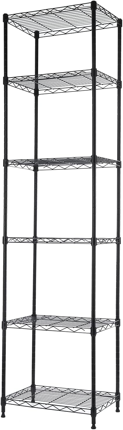 6 Wire Shelving Steel Storage Rack Adjustable Unit Shelves for Laundry Bathroom Kitchen Pantry Closet (Black) Pack of 2