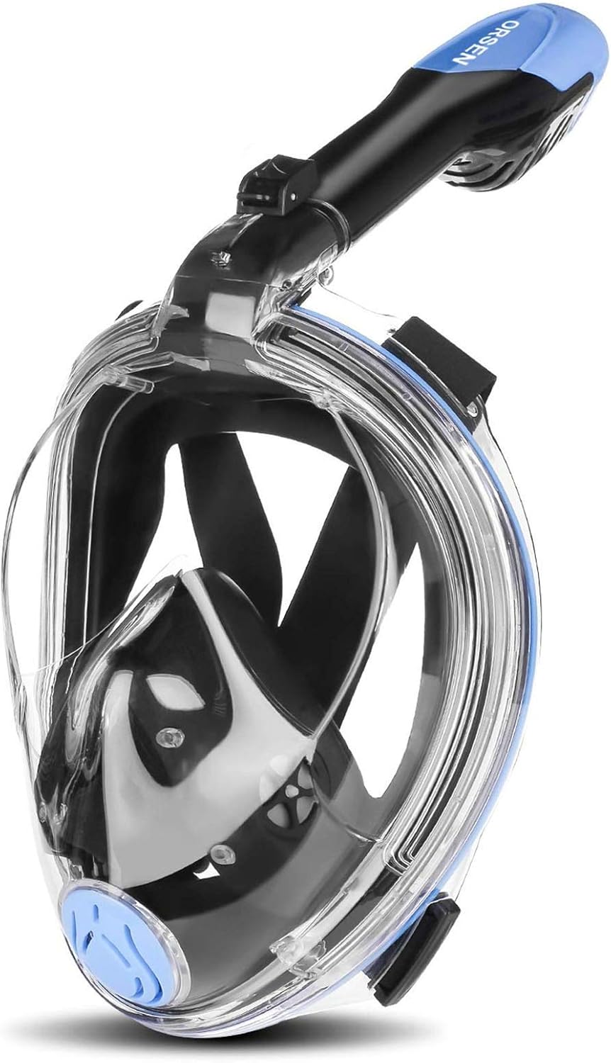 Orsen Full Face Snorkel Mask, Snorkeling Gear for Adults with CO₂ Quick Discharge System, Anti-Fog Snorkel Mask, 180° Panoramic View, Snorkel Set for Adults & Kids with Detachable Camera Mount Pack of 2