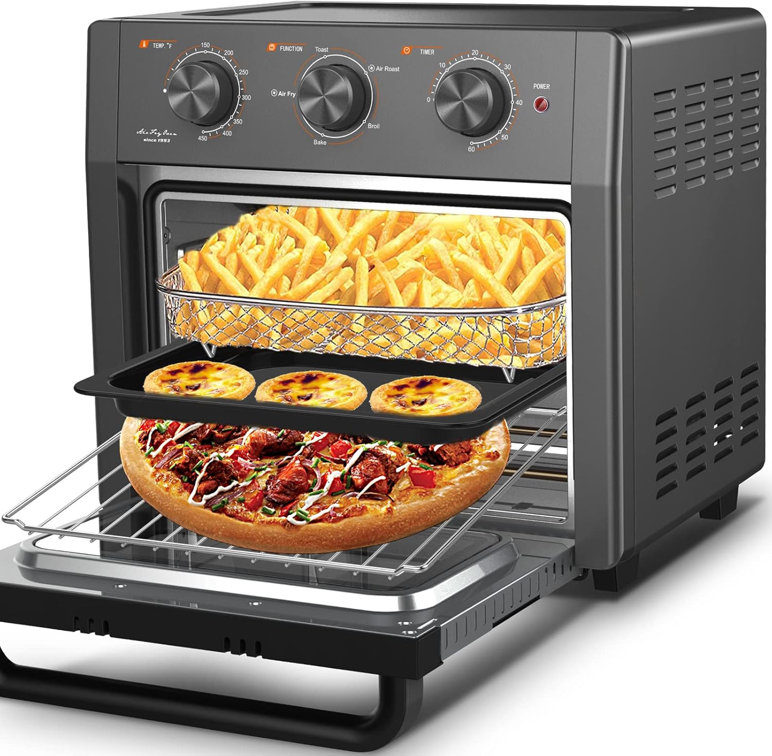 WEESTA Air Fryer Toaster Oven 24 Quart - 7-In-1 Convection Oven with Air Fry, 3 Layer Heating System,Large Capacity,Metal,1500W,UL Certified(Sliver),Silver