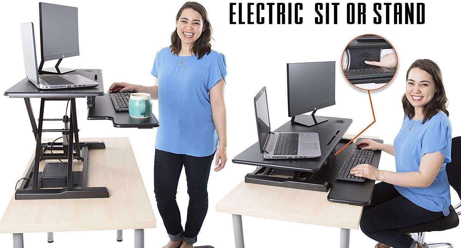 Stand Steady FlexPro Hero Power | Electric Standing Desk Converter/Desk Riser with Wireless Charging | Turns Any Desk into a Sit to Stand Up Desk | Integrated Phone/Tablet Holder (37.5 Inch / Black)