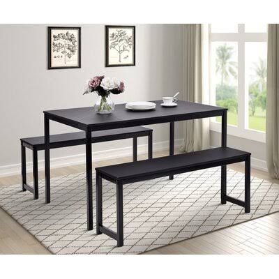 Halleigh 3 - Piece Dining Set Ebern Designs Table Top Color: Black, Chair Color: Black