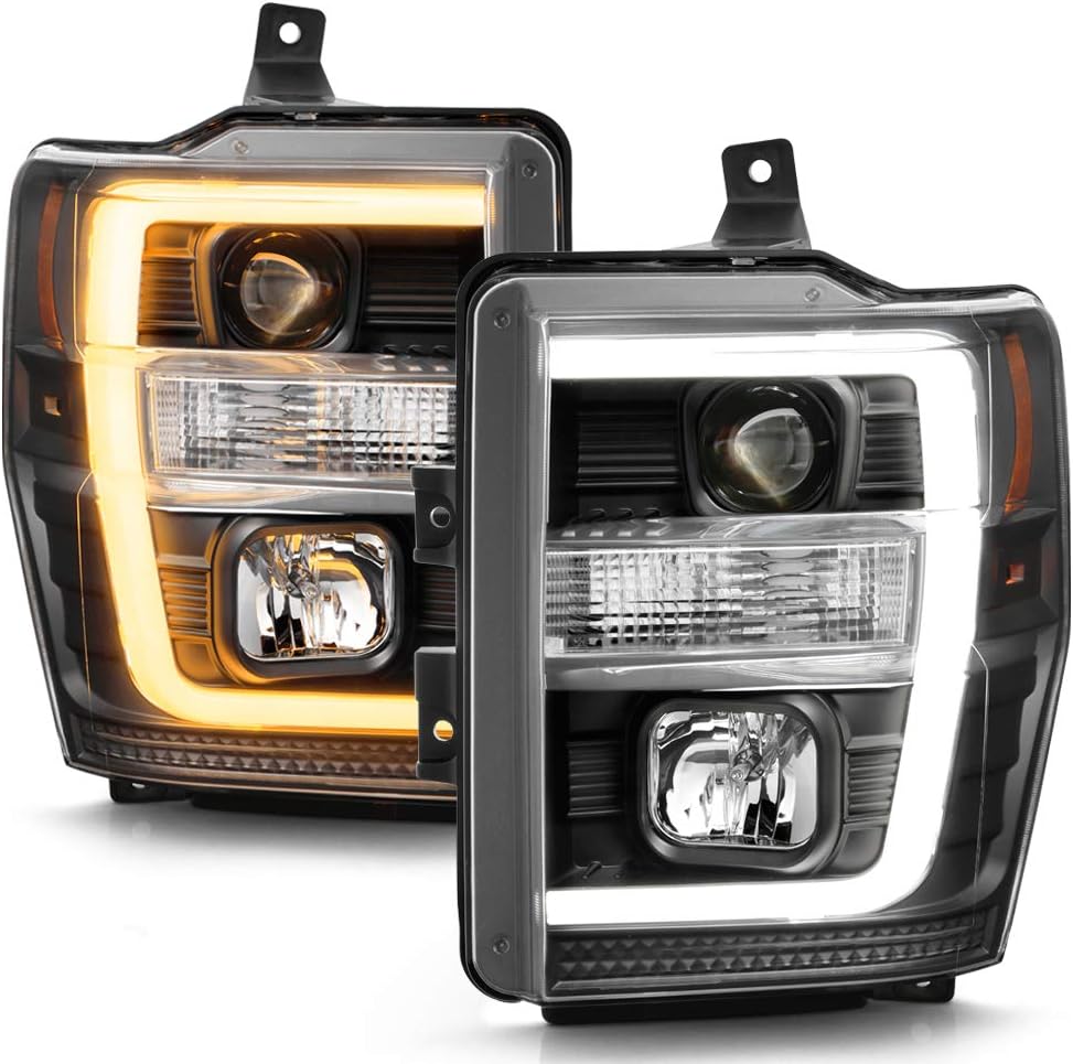 ACANII - For 2008-2010 Ford F250 F350 Superduty Truck Black Housing Switchback LED Tube Projector Headlights Headlamps