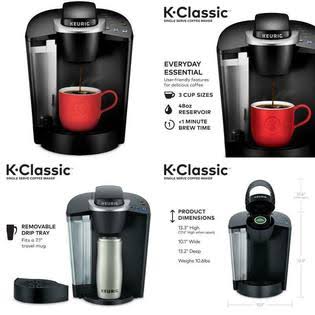 Keurig K-Classic Single Serve K-Cup Pod Coffee Maker, Black