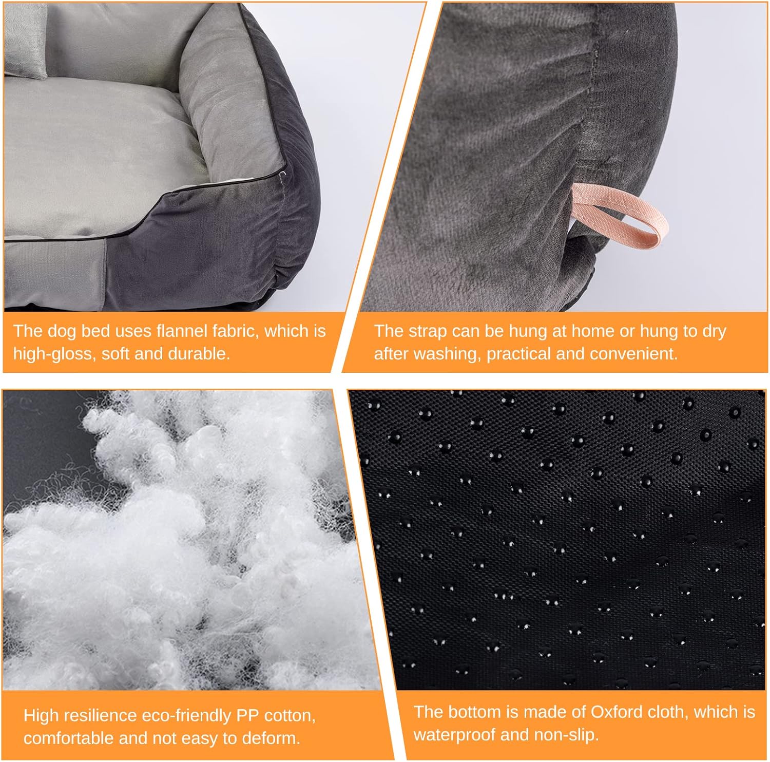 look envy Dog Bed for Small, Medium and Large Dogs Soft and Breathable Pet Bed with Removable Zippered Protective Cover Machine Washable, Large Dog Bed with Anti-Slip Bottom, Gray