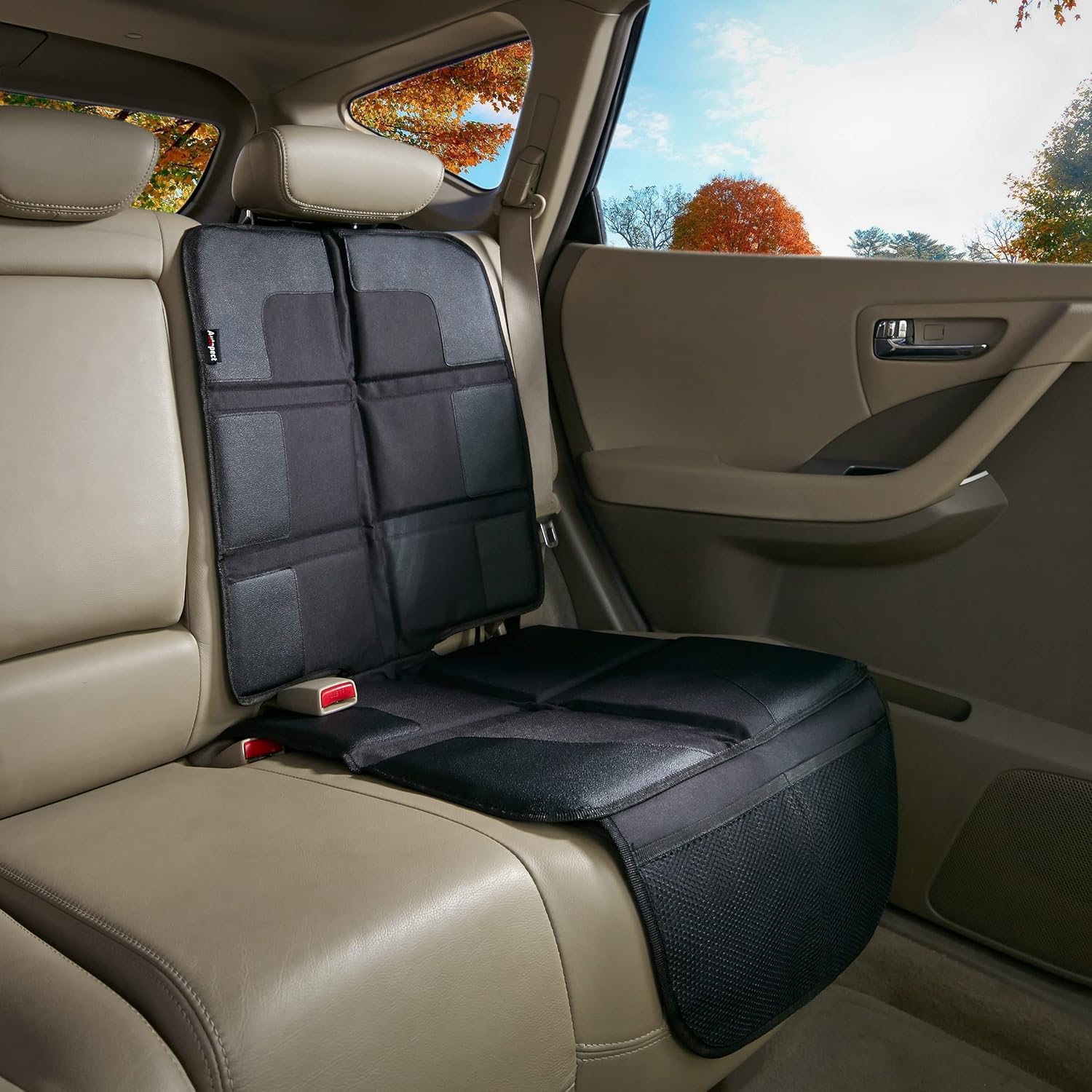 Autopect Car Seat Protector, Universal Fit XL Car Seat Protector for Car, SUV, Truck and Van Made of Waterproof 600D Polyester and Extra Thick Padding with Non-Slip Backing, 2 Large Pockets