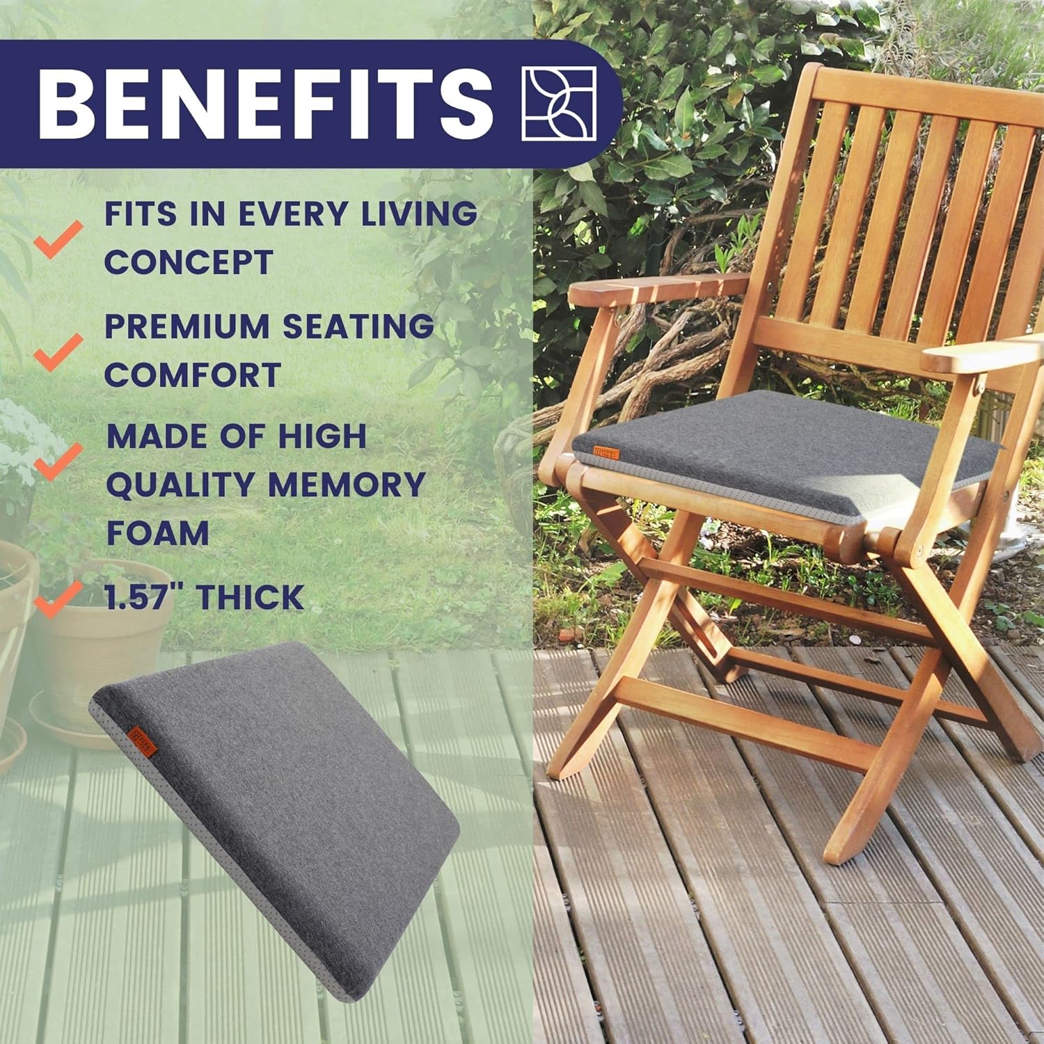 Comfortable Chair Cushion 4 Pack for Dining Chairs, DYNMC YOU Memory Foam Chair Pads - Kitchen Chair Cushions - Non Slip Chair Pads, Perfect Degree of Stability, Washable Cover