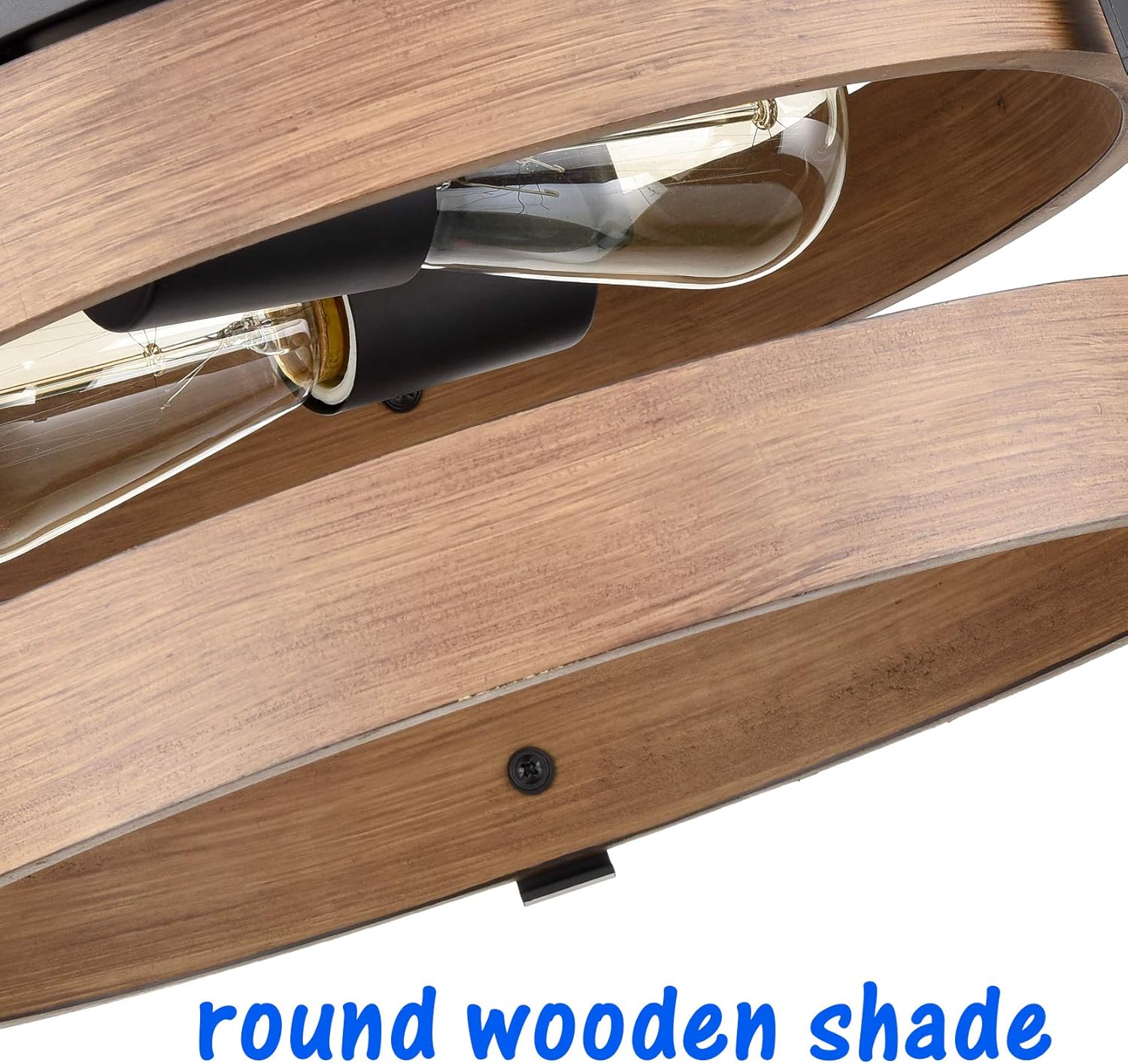 Farmhouse Ceiling Lights Wooden Drum Flush Mount Ceiling Light Fixture Retro Rustic Black Metal Ceiling Lamp for Hallway, Bathroom, Bedroom, Kitchen, Entryway, Porch, Laundry